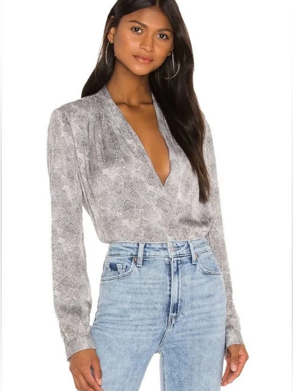 Paige Sevilla Snakeskin Bodysuit in Silver (XS)